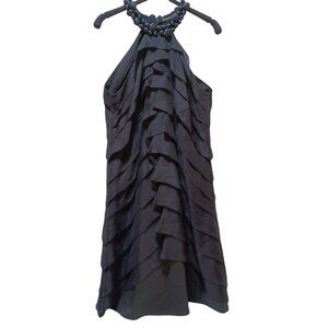100%‎ Silk Halter Party Cocktail Dress Womens S Black Tiered Ruffle Bubble Trim